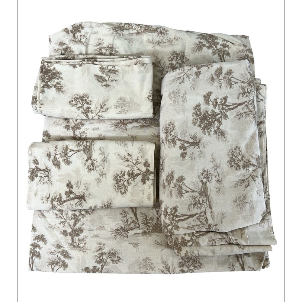 Vintage Wamsutta Sz‎ King Beige Floral Sheet Set Cotton / Polyester Y2K Made USA